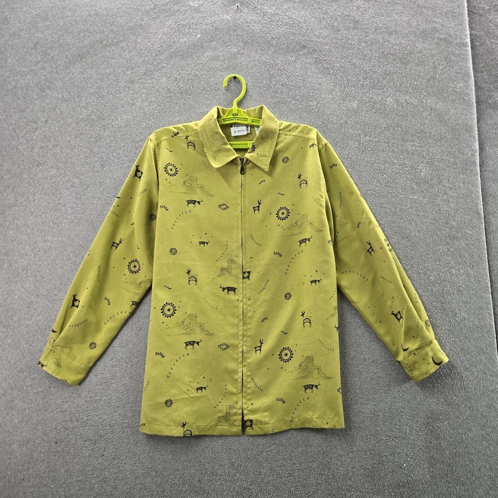 Chico's Design Women Jacket 1 Green Graphic Southwestern‎ Print Activewear